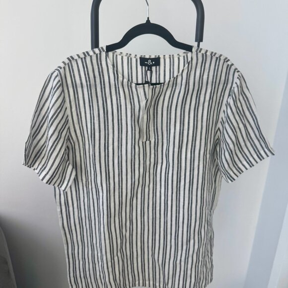 🇮🇳 - Dash & Dot: NWT Linen Stripe Popover Shirt - Picture 5 of 5